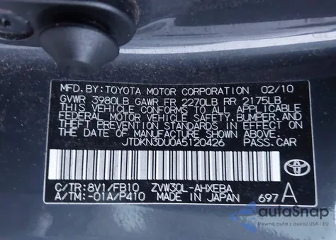 2010 Toyota Prius Iii из США, поврежденный, VIN JTDKN3DU0A5120426